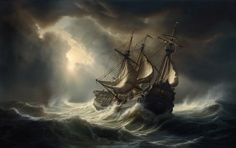 Raging Sea, Dark Ocean, Antique Paintings, Sea Storm, Cabin Aesthetic, Old Sailing Ships, Paint Water, Ship Paintings, Doodle On Photo