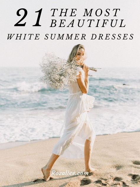 You'll see the most beautiful and most comfortable white summer dresses for women in different lengths and different styles that are best to wear this summer! White Womens Dresses, White Beach Dress Summer Casual, White Beach Dress Outfit, White Beachy Dresses, Beachy White Dress, White Dresses Summer, Beach Outfit Dress, Women Beach Outfits, White Summer Dresses