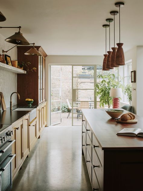 Kitchen To Patio, Victorian Terrace Kitchen, Lion House, Recessed Shelves, Terrace Kitchen, Victorian Terrace House, Victorian Townhouse, Paint And Paper Library, Victorian Kitchen