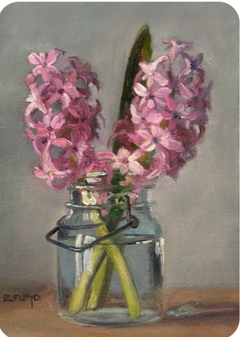 Hyacinth Painting Acrylic, Hyacinths Painting, Hyacinth Flower Painting, Hyacinth Drawing, Hyacinth Painting, Elizabeth Floyd, Hyacinth Flower, Garden Wild, Blue Painting