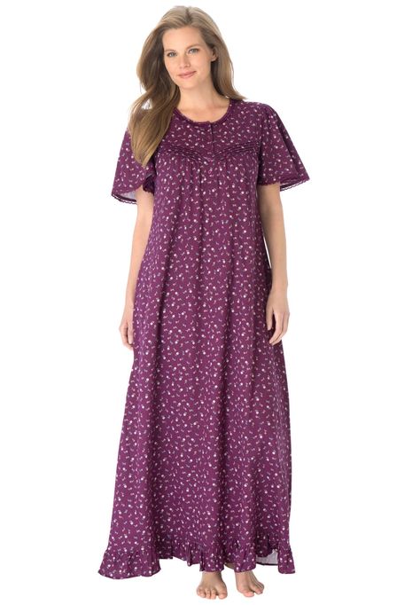 Long cotton knit gown by Dreams & Co® | Plus Size Sleep Gowns | Roamans Billowing Fabric, Women Gown, Party Dress Inspiration, Cotton Night Dress, Night Gown Dress, Knit Gown, House Dresses, Gaun Fashion, Cape Style