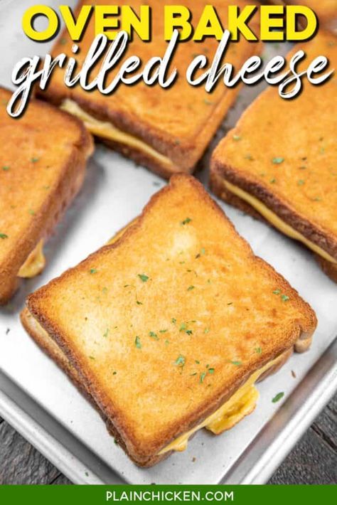 Grilled Cheese in Oven - Plain Chicken Grilled Cheese In The Oven, Grilled Cheese In Oven, Oven Grilled Cheese, Toasted Cheese Sandwich, Cheese In The Oven, School Cafeteria Recipes, Lunch Lady Recipes, Slow Cooker Tortellini Soup, Plain Chicken Recipes