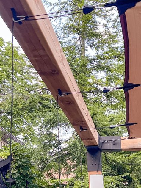 Diy Shade Pergola, Canopy Deck Ideas, Pergola Shade Sail, Pergola Covers Waterproof, Diy Porch Pergola, Waterproof Pergola Ideas, Pergolas Ideas Backyard, Pergola With Shade Cloth, Inexpensive Pergola Ideas