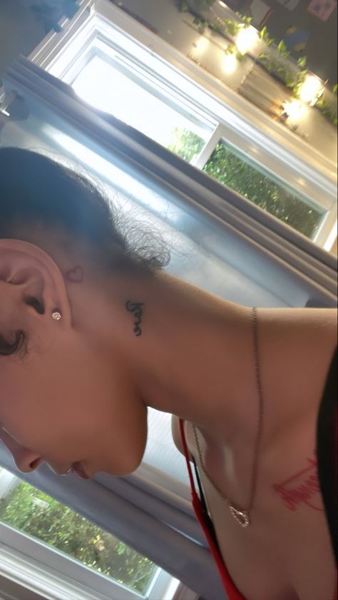 Rare tattoo/heart tattoo behind ear Love Behind Ear Tattoo, Hearts Tattoo Behind Ear, Behind Ear Heart Tattoo, Heart Tattoo On Side Of Face, Red Ink Tattoos Small Behind Ear, Heart Behind The Ear Tattoo, Heart By Ear Tattoo, Heart Tattoo By Ear, Heart Ear Tattoo