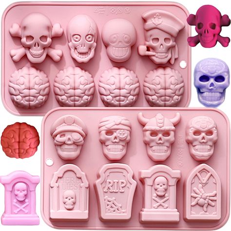 PRICES MAY VARY. PACKAGE INCLUDED: you will receive 2pcs Halloween silicone chocolate molds, each mold has a different pattern, 16cavities in total, including 8 shapes skull molds,4 shapes tombstone molds 4 brain molds,, perfectly meet your needs,these Halloween molds are perfect for making delicious Halloween candies,jello Cakes and chocolates PREMIUM MATERIAL:Our Halloween chocolate molds made of food-grade silicone material, safe and non-toxic. Soft & flexible, durable, non-stick and easy to Horror Treats, Jello Cakes, Brain Mold, Diy Chocolate Candy, Halloween Chocolate Molds, Gummy Jelly, Fondant Cupcake Topper, Crafting Patterns & Molds, Silicone Molds Diy