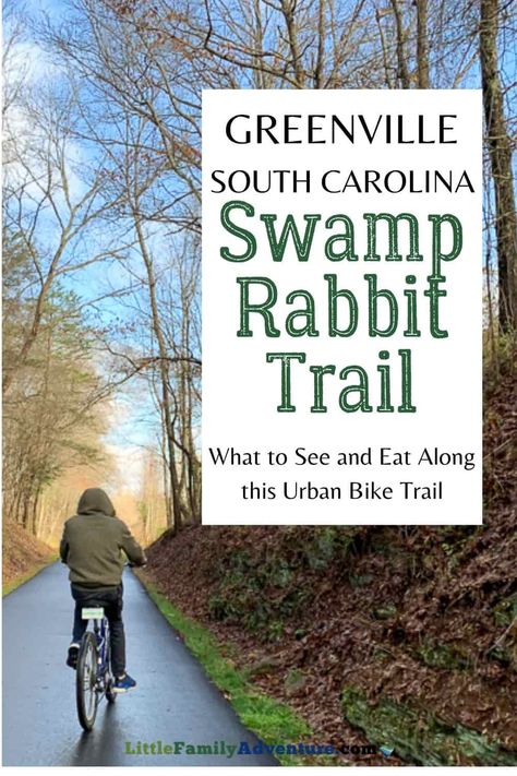 If you are looking for outdoor fun, activities, and great food in Greenville, SC, then make plans to experience the Swamp Rabbit Trail. This multi-use urban trail takes you past the best sites in the city and across local favorites like Falls Park on the Reedy, The Commons, Hampton Station, and Swamp Rabbit Cafe & Grocery. Rabbit Cafe, Swamp Rabbit Trail, Swamp Rabbit, Liberty Bridge, Trail Bike, Travelers Rest, Greenville South Carolina, Urban Bike, Autumn Park