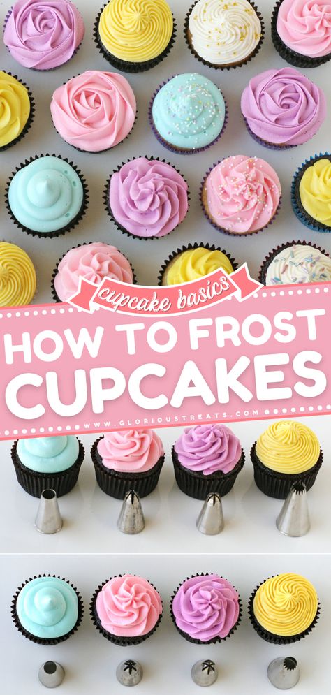 {Cupcake Basics} How to Frost Cupcakes, cupcake recipes, cupcake decorating, dessert ideas Cupcakes With Frosting, Frost Cupcakes, Easy Frosting, Cupcake Decorating Tips, Fruity Treats, Frosting Tips, Easy Cupcakes, Cupcake Frosting, Fun Cupcakes