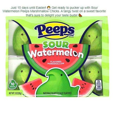 🍉✨ Dive into a world where sweet meets sour with the latest sensation - Sour Watermelon Peeps Marshmallow Chicks! These vibrant green chicks are not your average Peeps; they're a delightful twist on a classic, promising an explosion of juicy watermelon flavor with a tantalizing sour kick. Perfect for those who love to add a little zing to their treats, these marshmallow marvels will tickle your taste buds and leave you craving more. Whether you're snacking solo or sharing with friends, Sour W... Peeps Flavors, Homemade Marshmallow Recipe, Peeps Candy, Marshmallow Popcorn, American Snacks, Flavored Marshmallows, Marshmallow Peeps, Online Candy Store, Marshmallow Treats