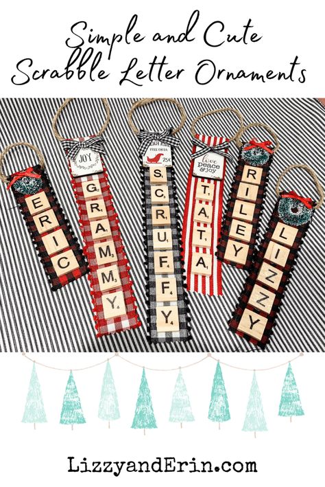 Diy Christmas Ornaments Scrabble Letters, Scrabble Tile Name Ornaments, Christmas Ornaments Diy Scrabble Tiles, How To Make Scrabble Tile Ornaments, Scrabble Name Ornaments Diy, Christmas Scrabble Ornaments, Scrabble Letter Ornaments Diy, Diy Letter Christmas Ornaments, Ornaments With Scrabble Tiles