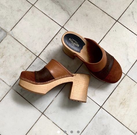 as seen on Depop 70s Shoes Clogs & Mules, 70s Clogs, Thrift Manifest, 1970s Shoes, 70s Shoes, Ugly Outfits, Clog Heels, Clogs Shoes, Mules Shoes