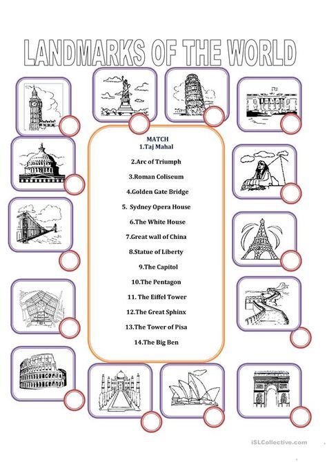 LANDMARKS OF THE WORLD - English ESL Worksheets Landmarks Of The World, Ingles Kids, Study Wallpaper, Geography For Kids, History Worksheets, Teaching Geography, Homeschool Geography, World Geography, Teaching Social Studies