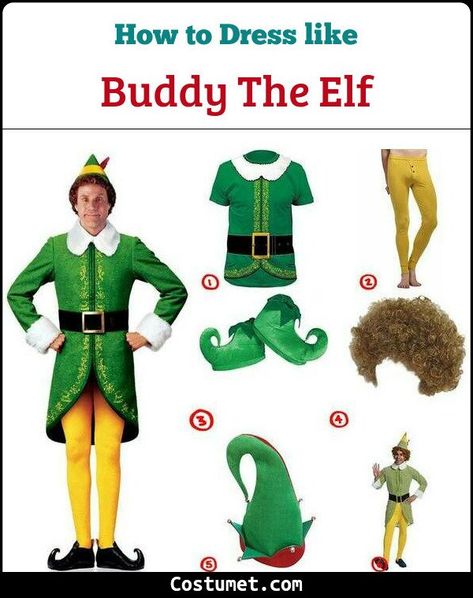 Buddy the Elf Costume for Cosplay & Halloween 2021 Buddy The Elf Family Costumes, Buddy The Elf Hat Diy, Elven Shoes, Elf Dinner, Buddy The Elf Costume, Diy Elf Costume, Elf Costumes, Elf The Musical, Elf Buddy