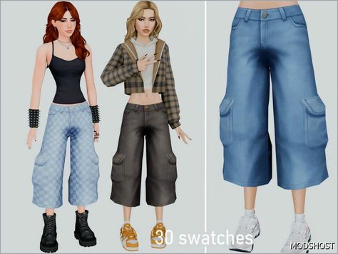 Download Cropped Cargo Jeans for Female for Sims 4 at ModsHost NOW! Baggy cargos for females, 30 swatches. Type: Bottoms Recoloring Allowed: Yes #everyday #gaming #female #sims #clothing Baggy Jeans Sims 4 Cc, Sims 4 Baggy Clothes, Sims 4 Cc Baggy Clothes, Baggy Cargos, Female Sims, Taylor Outfits, White Long Skirt, Female Clothes, Baggy Clothes