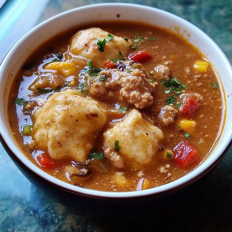 Tamale Soup with Tamale Dumplings Tamale Soup With Tamale Dumplings, Mexican Soups And Stews, Mexican Dumplings, Tamale Soup Recipe, Tom Ka Soup, Tamale Soup, Frito Taco Pie, Tripe Soup, Zuppa Soup