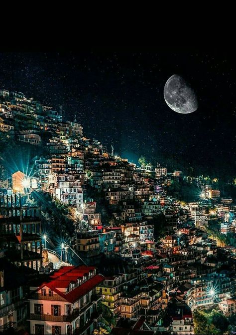 Gangtok- Capital city on moonlit night. India Travel Places, Road Trip Places, Gangtok, Holiday Travel Destinations, Shimla, Darjeeling, Himachal Pradesh, City Aesthetic, Incredible India