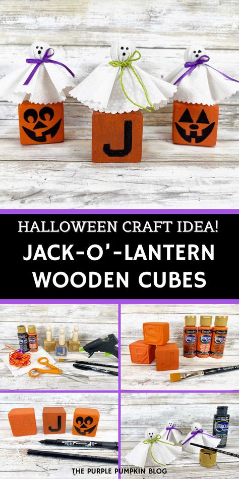 Add some DIY charm to your Halloween decorations with this Wooden Jack-o'-Lantern Cubes Craft! This easy Halloween project for kids and teens uses basic materials like wooden blocks, paint, and fabric to create adorable jack-o'-lantern and ghost figures. Great for homemade Halloween décor or gifts, this craft is perfect for classrooms, parties, or crafting with friends and family. You can even customize your designs for extra creativity. Visit The Purple Pumpkin Blog for the craft tutorial. Crafting With Friends, Idea For Halloween, Homemade Halloween Decorations, Purple Pumpkin, Easy Halloween Crafts, Diy Charm, Project For Kids, Sea Crafts, Wooden Cubes