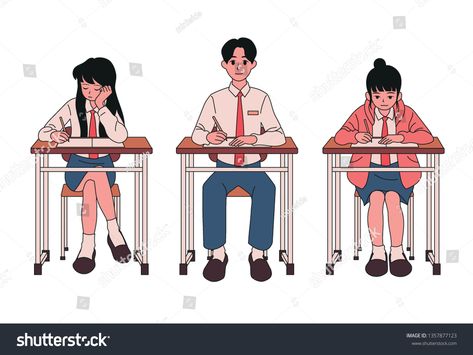 Students sitting at the desk and taking classes. hand drawn style vector design illustrations. #Ad , #SPONSORED, #classes#hand#desk#Students Sitting In School Reference, Sitting On School Desk Pose, Art Reference Poses School, Someone Sitting At A Desk Drawing, School Class Drawing Reference, Sitting In Classroom Reference Drawing, Students Sitting In Classroom Drawing, Student Poses Reference, School Classroom Drawing Reference