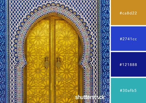 Good as Gold: The Symbolism and Design Power Color Gold — Moroccan Metal Gold Complementary Color, Turkish Color Palette, Morocco Color Palette, Moroccan Color Scheme, Moroccan Color Palette, Wealth And Luxury, Arabic Colors, Types Of Color Schemes, Contrast Outfit