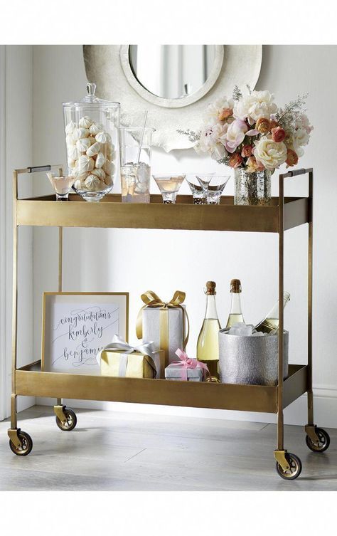 Acquire wonderful ideas on "bar cart decorating". They are actually readily available for you on our website. #barcartdecorating Bar Top Styling, Bar Cart Inspo Vintage, Styling Bar Cart, Glam Bar Cart, Girly Bar Cart, Bar Cart Inspo, Gold Bar Cart Styling, Perfect Bar Cart, Brass Bar Cart