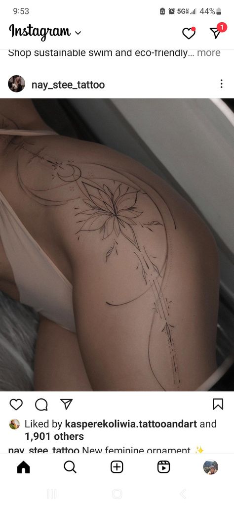 Women Side Leg Tattoo, Thigh Tattoos Line Art, Waist And Hip Tattoos, Hot Leg Tattoos For Women, Butterflies Going Up Back Tattoo, Whimsical Hip Tattoo, Female Thigh Tattoos Unique, Elegant Hip Tattoos For Women, Ethereal Hip Tattoo