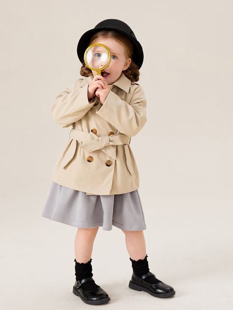 Khaki Dressy  Long Sleeve Polyester Plain Regular  Non-Stretch Spring/Fall Toddler Girls Clothing Shein Basics, Trench Coat Outfit, Toddler Fall, Belted Trench Coat, Coat Outfits, Toddler Girl Outfits, Girl Clothes, Trench Coats, Girls Clothing