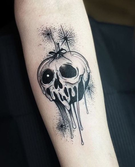 Paranormal Tattoo Sleeve, Spooky Forearm Tattoo Women, Cute Demonic Tattoos, Goth Disney Tattoo, Gothic Disney Tattoo, Goth Patchwork Tattoo Ideas, Simple Horror Movie Tattoos, Paranormal Tattoo Ideas, Dark Romance Tattoo Ideas