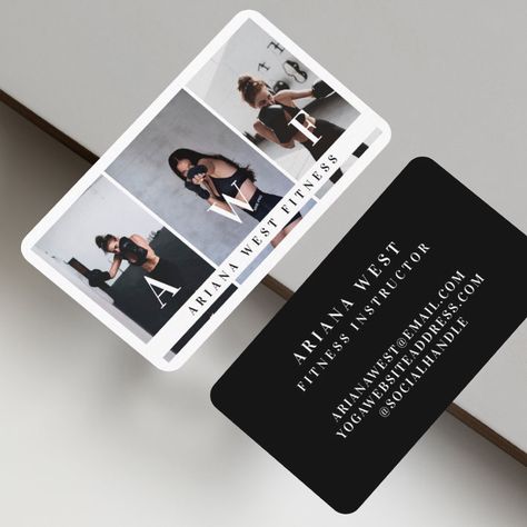 Collage Business, Personal Trainer Business Card, Fitness Business Card, Fitness Branding, Social Media Business Cards, Personal Fitness Trainer, Photo Business Cards, Photo Layout, Gold Business Card