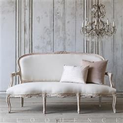 Eloquence® Vintage French Rose Cream Carved Wood Settee 1940 | Kathy Kuo Home Deconstructed Sofa, Classic Furniture Salons, Porche Vintage, Wood Settee, Couch Makeover, Vintage Settee, Sofa Wood Frame, Vintage Sofas, Vintage Porch