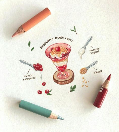 Pencil Food, Draw Food, Food Art Painting, Color Pencil Illustration, Concept Art Tutorial, Colored Pencil Artwork, Food Illustration Art, Notes Art, Beautiful Art Paintings