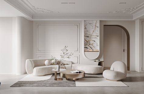 White Neoclassical Interior, Modern Classic Living Room Ideas, Interior Accessories Decor Ideas, Modern Neoclassical Interior Living Room, Newclassic Interiordesign, Minimal Classic Interior, Neo Classic Interior Design Living Rooms, Neoclassic Living Room Design, Neoclassical Interior Design Living Room