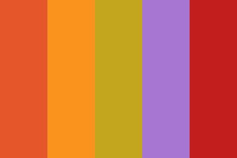 Welcome to the 60s color palette created by supzane that consists #e5562b,#f9931e,#c3a61e,#a775d2,#c31e1e colors. 60s Color Palette, Welcome To The 60s, Vintage Colour Palette, Retro Color Palette, Color Palate, Color Palette Design, Color Inspo, Colour Board, Retro Color