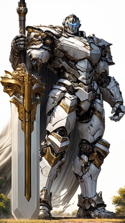 Scifi Knight Armors, Fantasy Mech Art, Robot Knight Concept Art, Mech Armor Suits, Cool Armor Designs, Mech Armor Concept Art, Mechs Concept Art, Power Armor Art, Mecha Design Concept Art