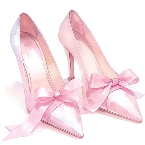 Pink High Heels Aesthetic, High Heel Aesthetic, Coquette Mirror, Coquette Heels, Watercolor Shoes, Coquette Tattoo, Mirror Background, High Heels Aesthetic, Bow Watercolor