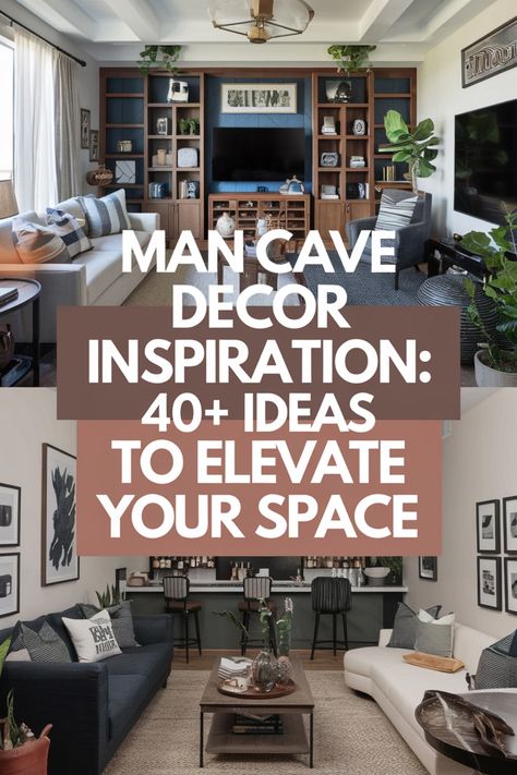 Man cave with modern décor and various design elements for inspiration. Manly Home Decor, Man Cave Decorations, Cave Decorations, Industrial Decorating, Beer Deer, Hangout Spot, Manly Decor, Comfy Seating, Stylish Man