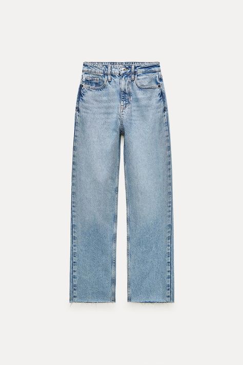 Z1975 HIGH-RISE STRAIGHT JEANS - Mid-blue | ZARA United Kingdom Waistcoat Dress, Cardigan Sweater Dress, Zara Jeans, Short En Jean, Mid Rise Jeans, Shirt Skirt, High Rise Jeans, Trouser Jeans, Jet Set