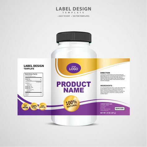 Bottle label, package template design, label design, mock up design label template Premium Vector Mock Up Design, Cosmetic Labels Design, Package Template, Jam Label, Medicine Packaging, Bottle Design Packaging, Bottle Label Design, Medicine Bottle, Design Label