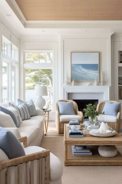 Hamptons Style Interior, Styl Hampton, Beach House Living Room, Beachy Room, Coastal Interiors Design, Coastal Living Rooms, Beach House Interior, Coastal Living Room, Coastal Interiors