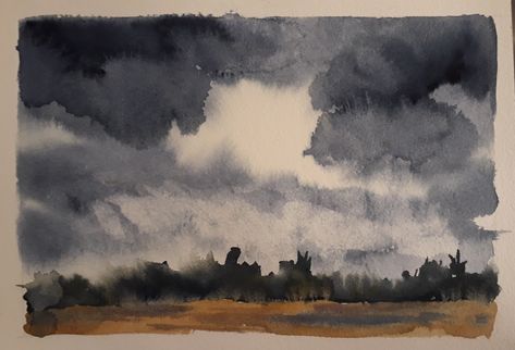 Storm clouds in watercolour by Lesley Hill, UK Rainy Clouds Drawing, Watercolor Storm Clouds, How To Paint Storm Clouds, Storm Clouds Drawing, Storm Cloud Drawing, Storm Clouds Painting, Painting Storm Clouds, Storm Drawing, Storm Watercolor