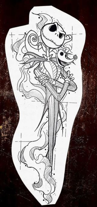 Jack Skeleton Tattoo Ideas, Sally Tim Burton Drawing, Nightmare Before Xmas Tattoo, Jack Skellington And Zero Tattoo, Jack Skellington Tattoo Stencil, Jack And Zero Tattoo, Jack Skellington Tattoo Design, The Nightmare Before Christmas Tattoos, Subtle Alice In Wonderland Tattoo