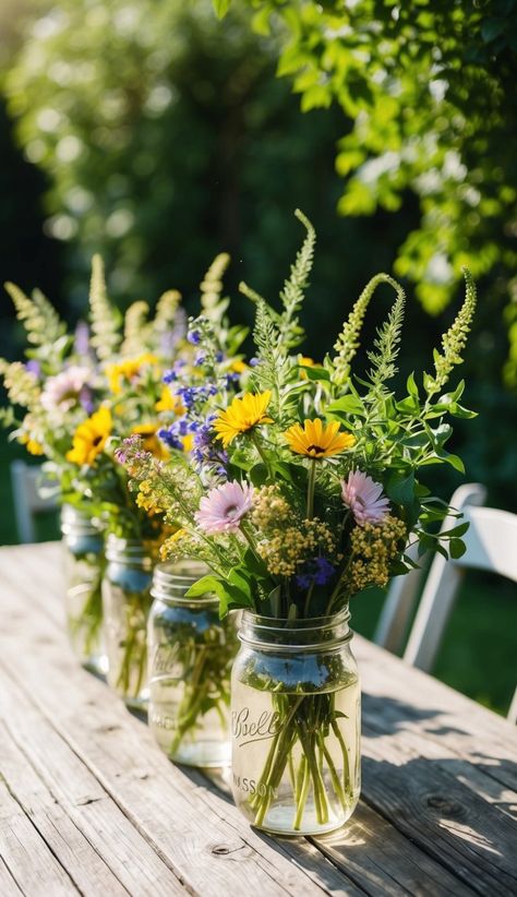 I love wildflower bouquets for spring weddings. They bring a natural, carefree vibe to the celebration. These bouquets can mix different flowers in various colors and shapes. Wildflowers Wedding Theme, Wildflower Wedding Bridesmaids, Bluebonnet Wedding, Wild Flower Wedding Bouquet, Spring Wildflower Wedding, Spring Wedding Flowers Bouquet, Colorful Tablescapes, Wild Flower Wedding, Wild Flower Arrangements