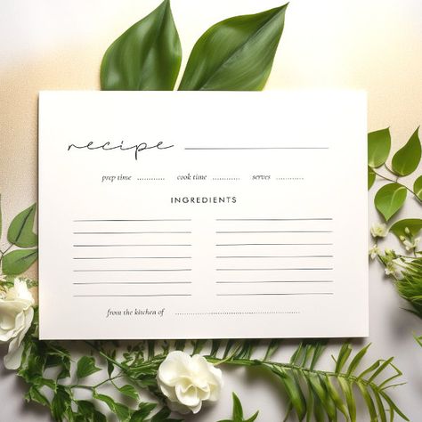 Handwritten minimalist Bridal shower recipe card Handwritten Wedding, Bridal Shower Recipe, Bridal Shower Food, Shower Supplies, Recipe Card, Free Birthday Invitations, Free Birthday Invitation Templates, Kids Nursery Decor, Kids Stationery