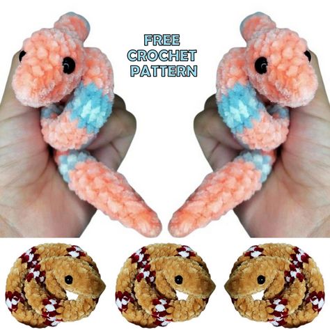 Amigurumi Snake Toy Free Crochet Pattern - Amigurumi Mini Snake Crochet Pattern, Small Snake Crochet Pattern Free, Amigurumi Snake, Toys Quotes, Snake Crochet, Crochet Toys Free, Easy Crochet Animals, Crochet Animal Amigurumi, Quick Crochet Patterns