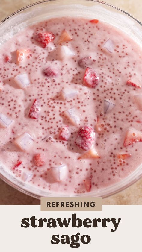 Strawberry Sago Recipe, Strawberry Sago Dessert, Strawberry Sago, Coconut Milk Tapioca, Sago Recipes, Fun Drink Recipe, Thyme Recipes, Baking Stuff, Random Recipes