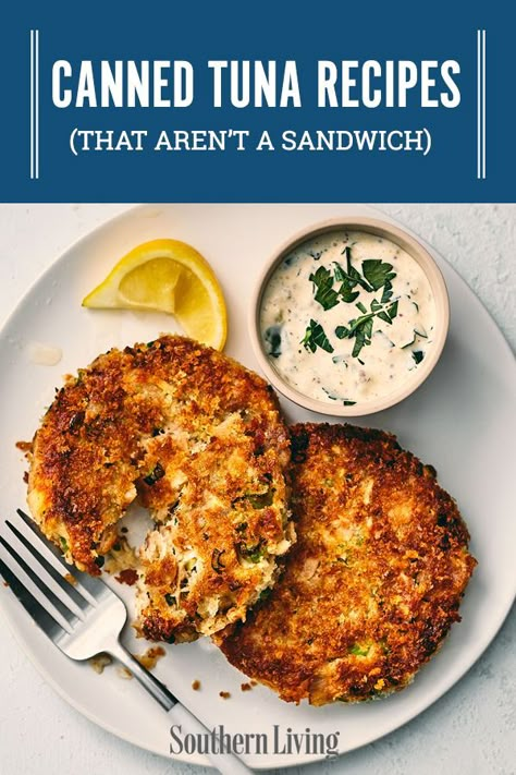 Whip up these easy canned tuna cakes when you’re in need of some quick protein. Serve them on a bed of crunchy greens or atop a toasted bun. #cannedtuna #recipe #cannedtunaideas #healthy #southernliving Canned Tuna Cakes, Spicy Tuna Recipe, Easy Tuna Recipes, Healthy Tuna Recipes, Canned Tuna Recipes, Tuna Recipe, Quick Protein, Tuna Cakes, Healthy Tuna