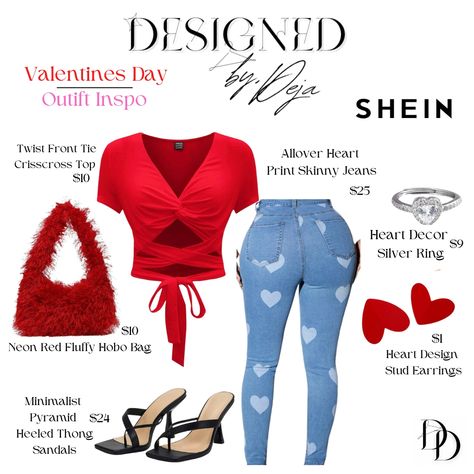 Shein Outfit Baddie Outfits Valentines Day, Shein Valentines Day Outfit, Streetwear Valentines Day Outfit, Cute Fitted Top For Valentine's Day, Valentine Outfits For Women Dates Baddie, Cute Valentine’s Day Outfits For Teens, Criss Cross Top, Beautiful Photoshoot Ideas, Shein Outfits