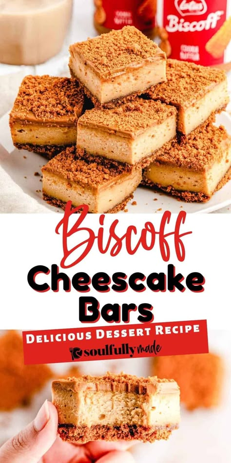 Biscoff Cookie Butter Cheesecake Bars! From the delicious crust, the creamy cheesecake filling, to the ultimate cookie butter icing, and topped off with added cookie crunch. This Biscoff Cheesecake is full of cookie butter flavor! Cookie Butter Icing, Biscoff Cheesecake Bars, Cookie Butter Cheesecake, Biscoff Recipes, Biscoff Cheesecake, Cookie Crunch, Biscoff Cookie Butter, Cheesecake Bar Recipes, Biscoff Cookies