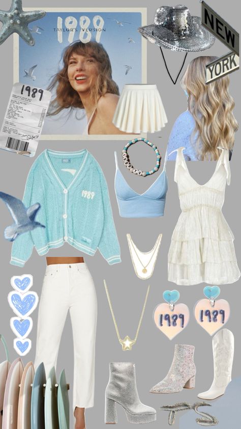 1989 (taylor’s version) eras tour outfit inspo!! 🌊😽🫶🏻 #1989 #erastour #eras #taylornation #tayloralisonswift #inspo #aesthetic #beauty 1989 Clothes, Taylor Swift 1989 Tour Outfits, Taylor Swift Shoes, Taylor Swift 1989 Tour, Gig Outfit, Taylor Swift Costume, 18th Birthday Outfit, Eras Tour Outfit, Taylor Outfits