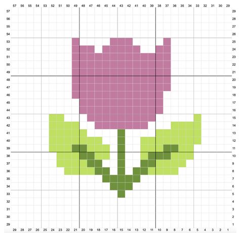 Tulip Throw Pillow - crochet this one with C2C - Sunflower Cottage Crochet Tulip Grid Pattern, Tulip Alpha Pattern, Crochet Flower Graph, Flower Pixel Grid, Flower Crochet Grid, C2c Sunflower, Crochet Grid Patterns Small Simple, Square Alpha Patterns, Tapestry Crochet Flower