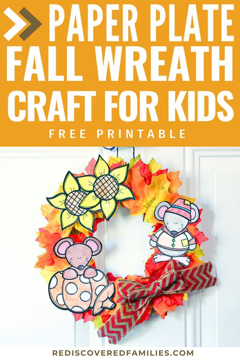 Learn how to make this cute paper plate Fall wreath for kids. This easy fall craft uses paper plates, leaves, and our FREE printable. Perfect for home or the classroom. Get the instructions and free download at rediscoveredfamilies.com Fall Wreath Craft, 2nd Grade Crafts, Easy Fall Wreaths, Fun Fall Crafts, Autumn Paper, Easy Fall Crafts, Autumn Activities For Kids, Diy Halloween Projects, Quick Crafts