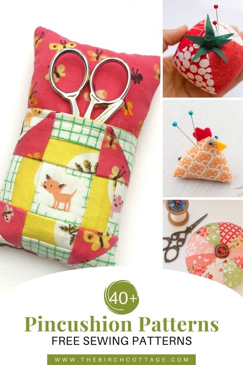 40+ FREE Pincushion Patterns to Sew - The Birch Cottage Pincushion Patterns Free Templates, Easy Pincushion Patterns Free, Patchwork Pincushion, Pincushion Patterns, Pin Cushions Patterns Free, Pincushion Thread Catcher Pattern Free, Pincoushins Ideas, Pin Coushin Pattern, Pincushions To Make Vintage